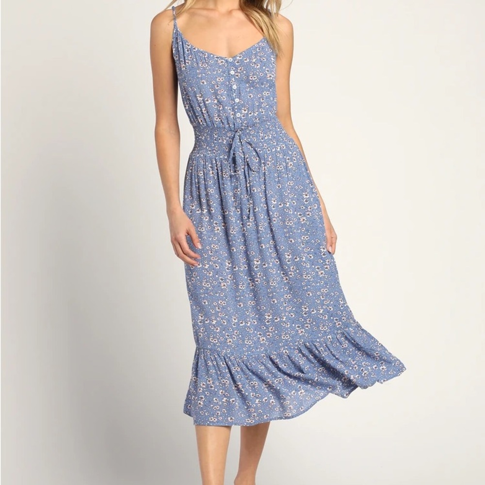 Life Is Sweet Blue Floral Print Tiered Midi Dress